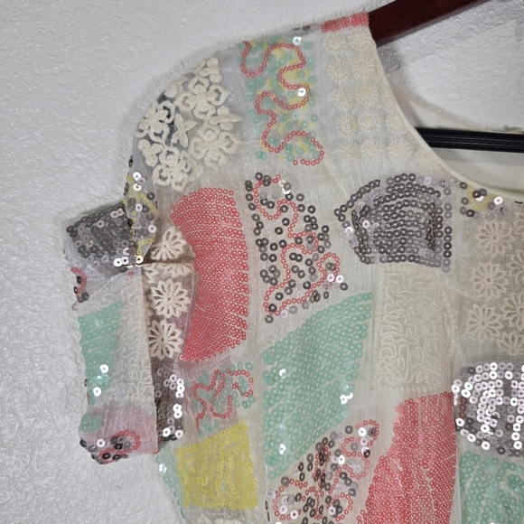 Anthropologie Eva Franco‎ Sequin Embellished Assymetric Midi Dress Multicolor - Picture 4 of 10